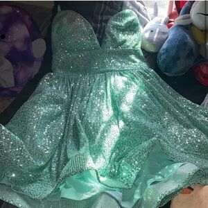 Asymmetrical Sequin Dress in Sparkling Green